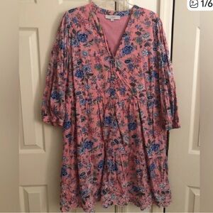 LOFT Pink and Blue Floral Dress